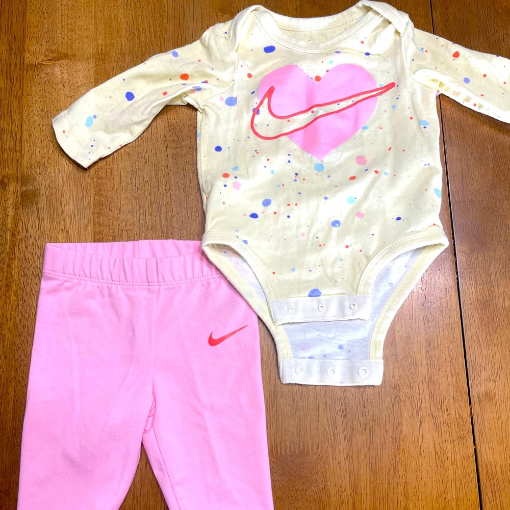 Nike Baby Girl Bodysuit & Legging Set, Yellow, Pink & Purple 0-3 months